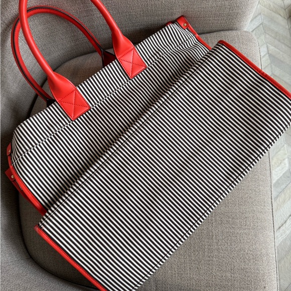Henri Bendel Black and Orange Striped Tote XL size - Picture 2 of 11